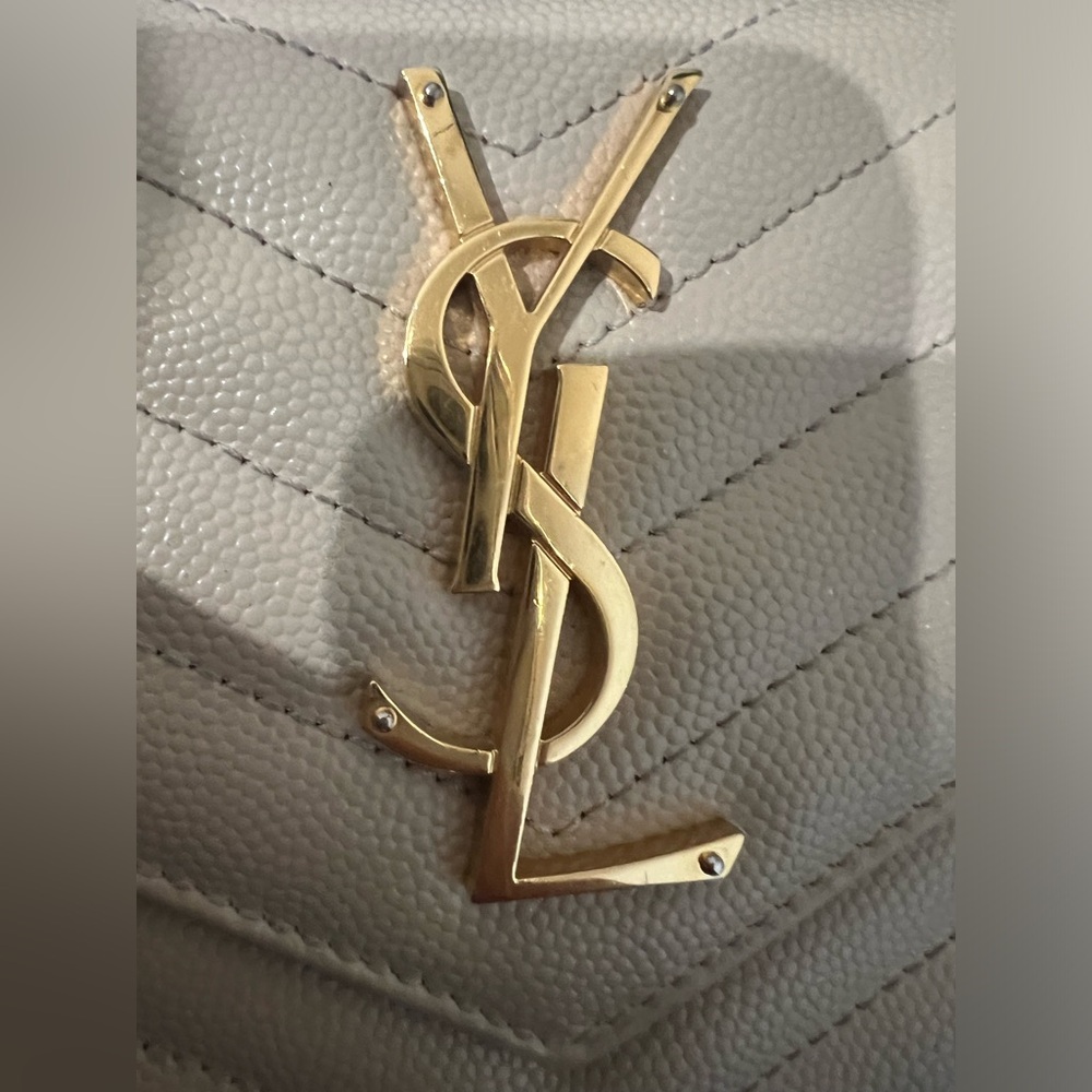 Beige Saint Laurent Cassandre Envelope Flap Wallet on Chain - Picture 2 of 15